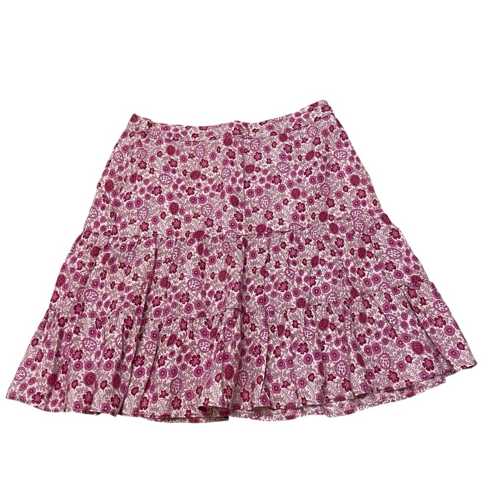 GAP Linen Pink Floral Flowy Ruffle Tiered Skirt size 8 Y2K Boho Cottagecore